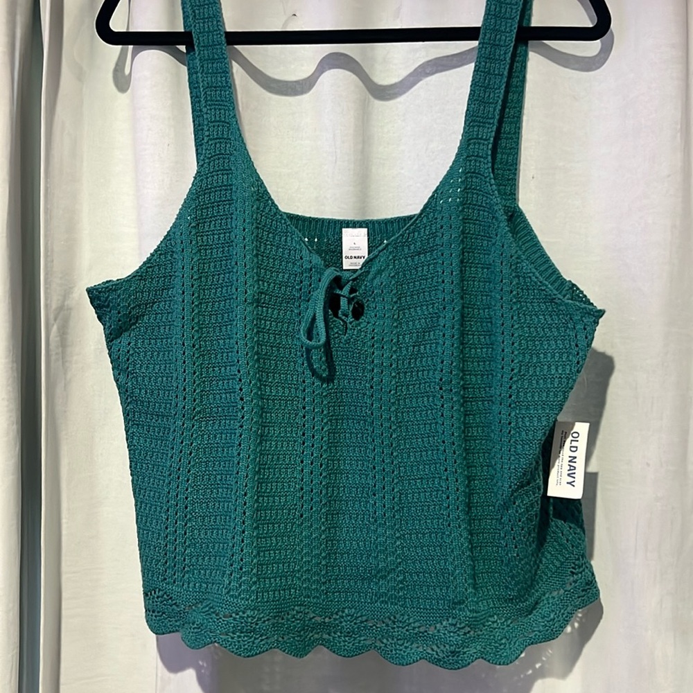 Old Navy teal green crochet tie top size large
